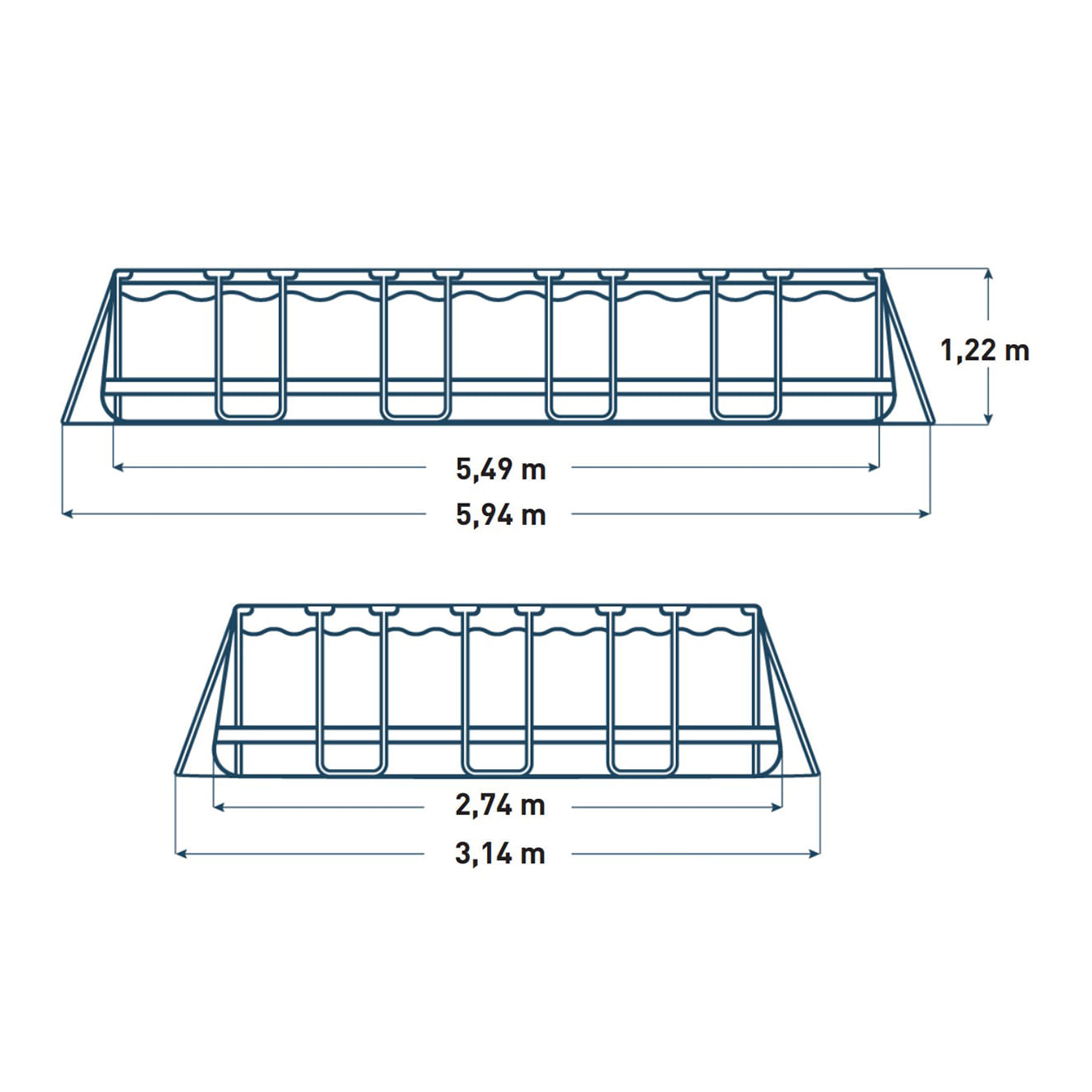 PISCINE TUBULAIRE RECTANGULAIRE BESTWAY POWER STEEL – 5,49 x 2,74 x 1,22M