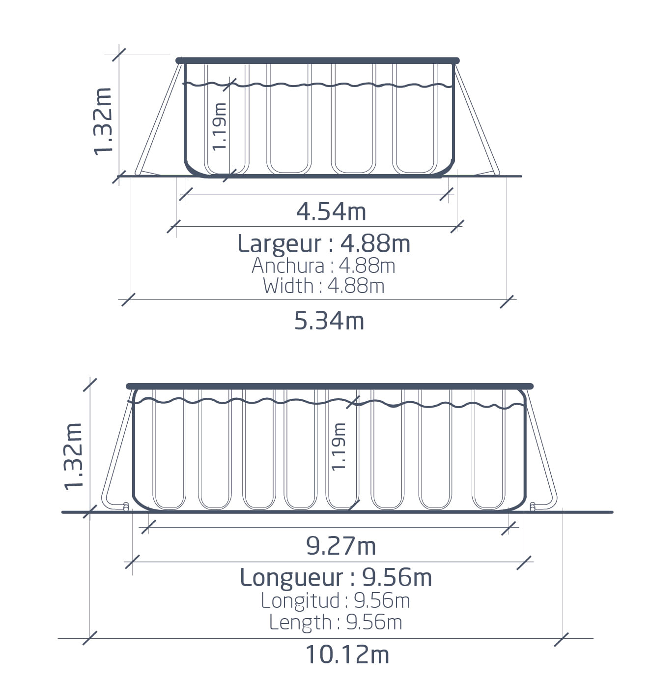 PISCINE TUBULAIRE RECTANGULAIRE YZAKI STYLE SANS FILTRATION – 9,56 x 4,88 x 1,32M